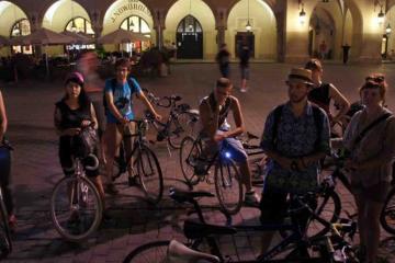 Team on bikes in the evening